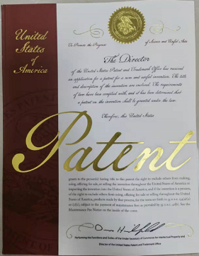 Representative United States patent certificate preview